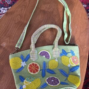 Lime Green Beaded Crossbody Bag
